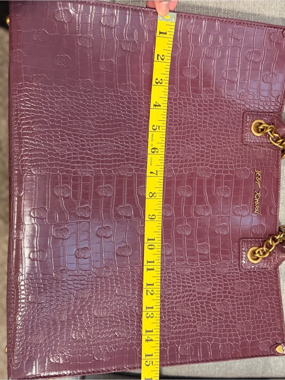Betsey Johnson Plum Croc-Embossed Tote with Matching Zip Pouch
